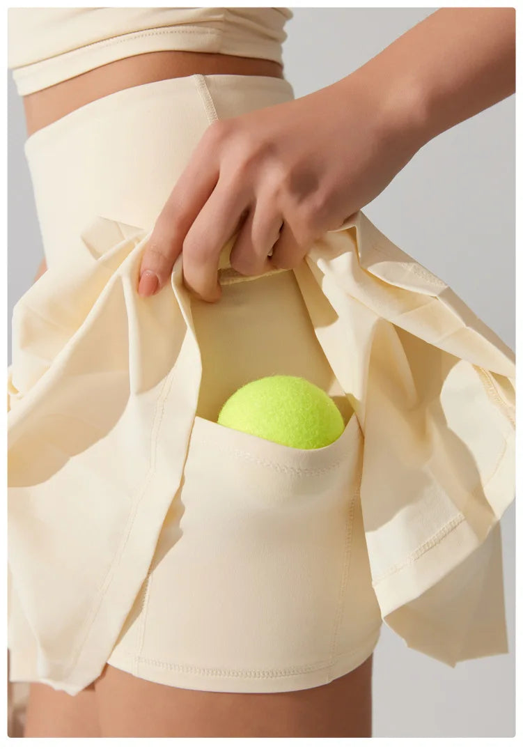 Women's 2-in-1 Tennis Skirt - Pleated Quick Dry Sports Skirt with Pockets