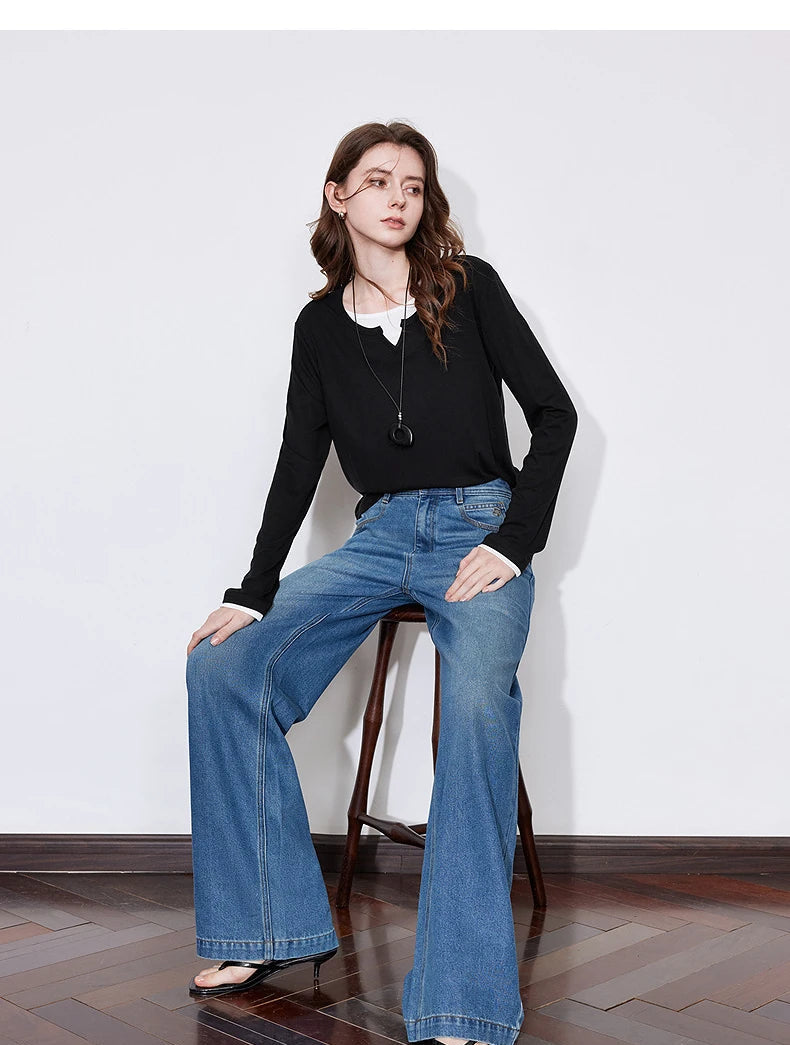 Women's Long Sleeve Blocking Splicing Slim Fit Top
