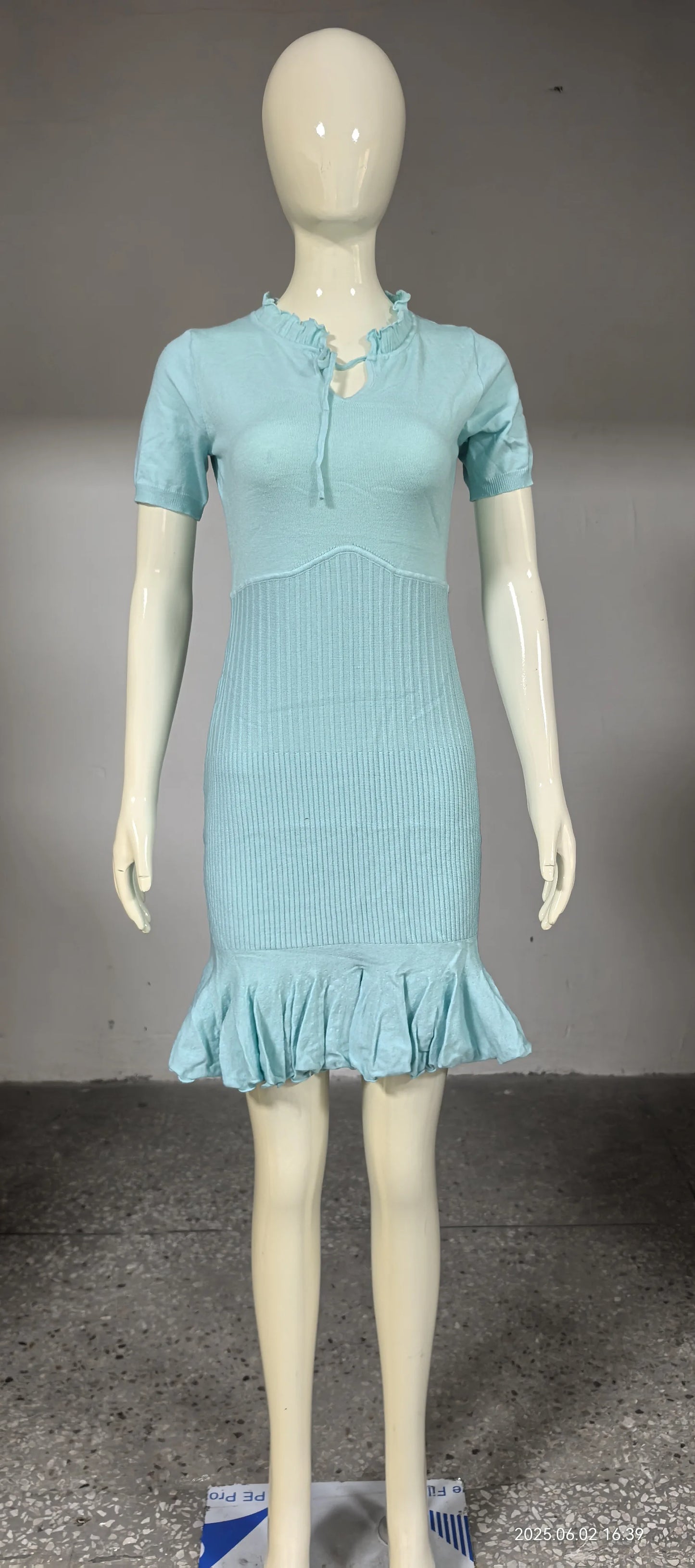 Women's Autumn Tie Front Ribbed Knit Mini Dress - Bodycon Party Dress