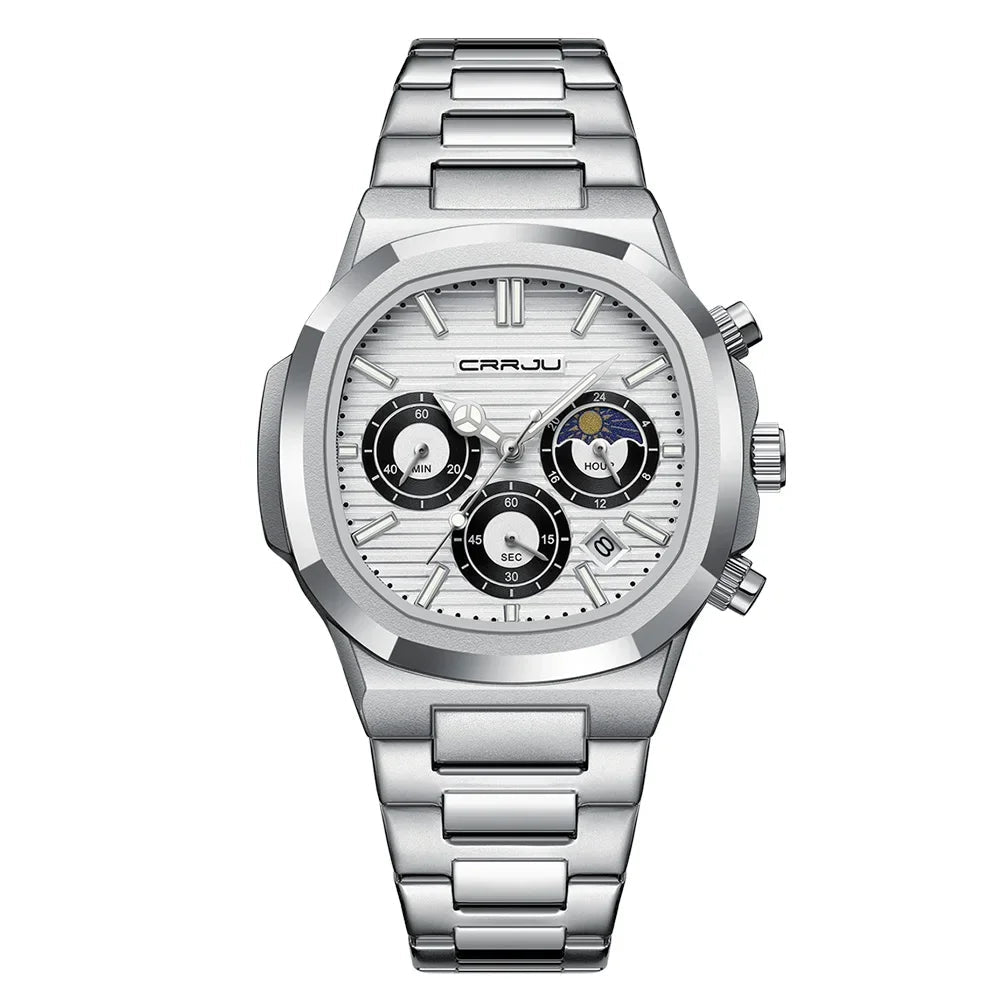 Men's Waterproof Pilot Chronograph Watch - Luminous Stainless Steel Timepiece