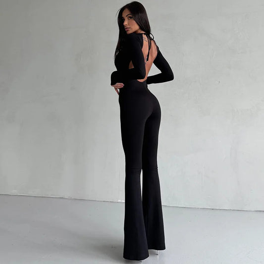 Women's Backless Flare Jumpsuits - One Piece Unitards Romper Overalls