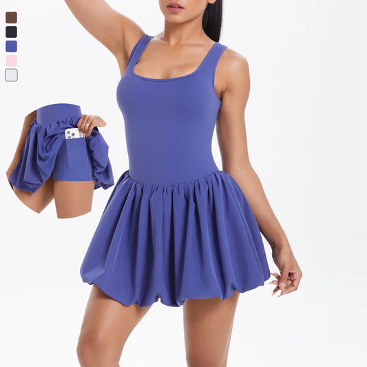 Women's One Piece Tennis Dress - Summer Quick Dry Pocket Athletic Skirt
