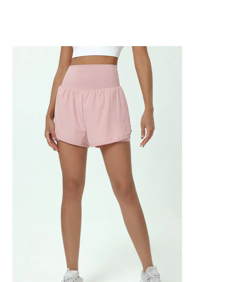Women's High Waist 2 In 1 Running Breathable Quick Dry Pocket Fitness Gym Sportswear Shorts