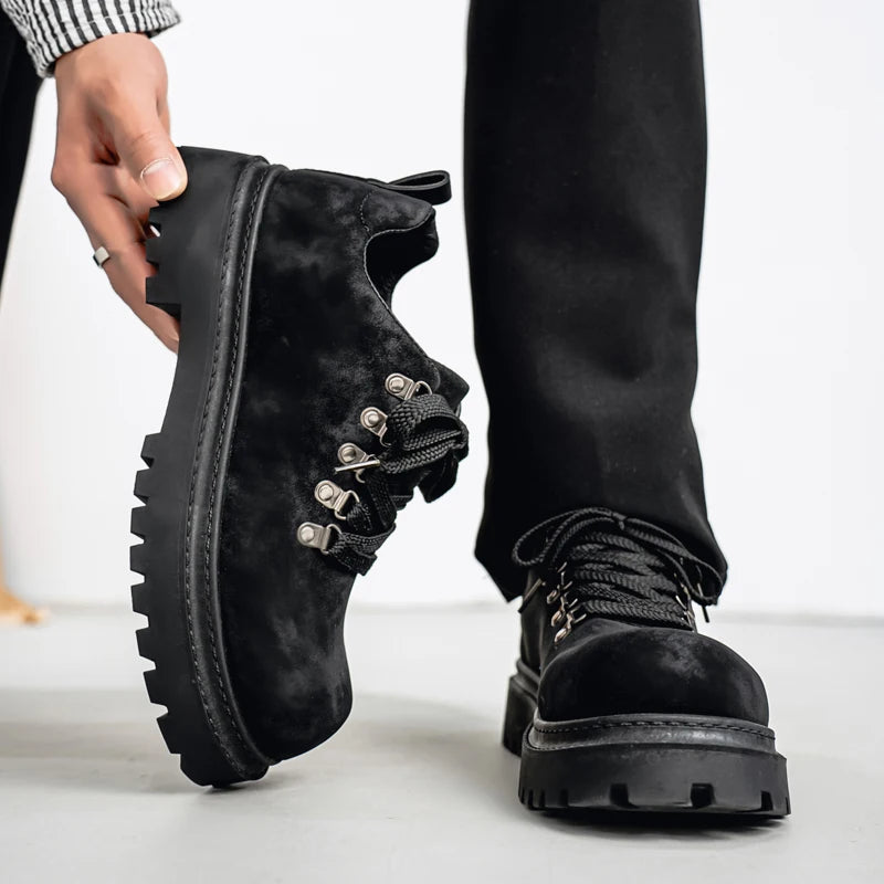 Men's Platform Suede Leather Lace-up Derby Shoes