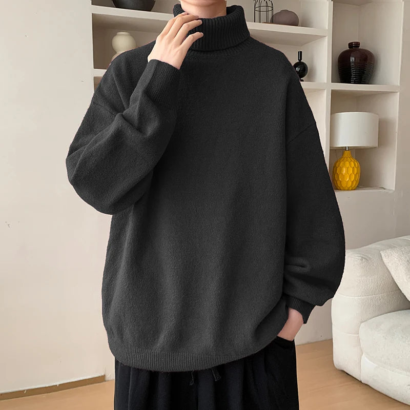 Autumn Loose Turtleneck Sweater - Solid Color Knit Pullover