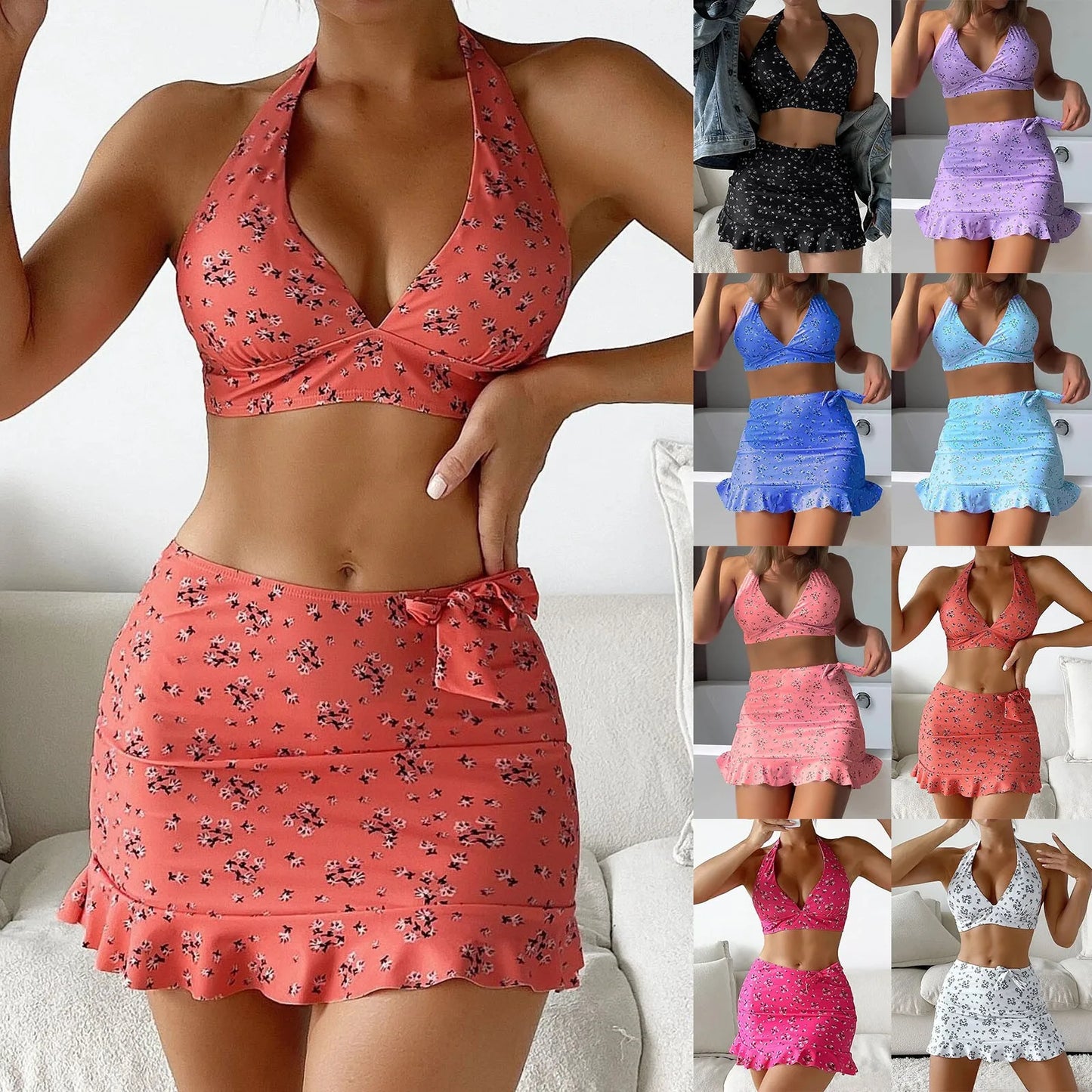 Women's Printed Three Piece Swimwear Bikini Set