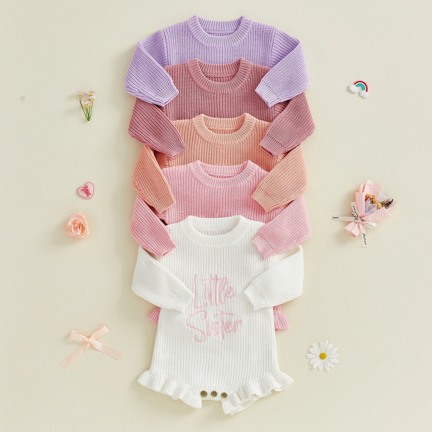 Letter Embroidery Long Sleeve Sweater Romper (0-12M)