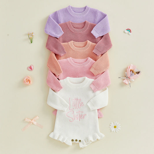 Letter Embroidery Long Sleeve Sweater Romper (0-12M)