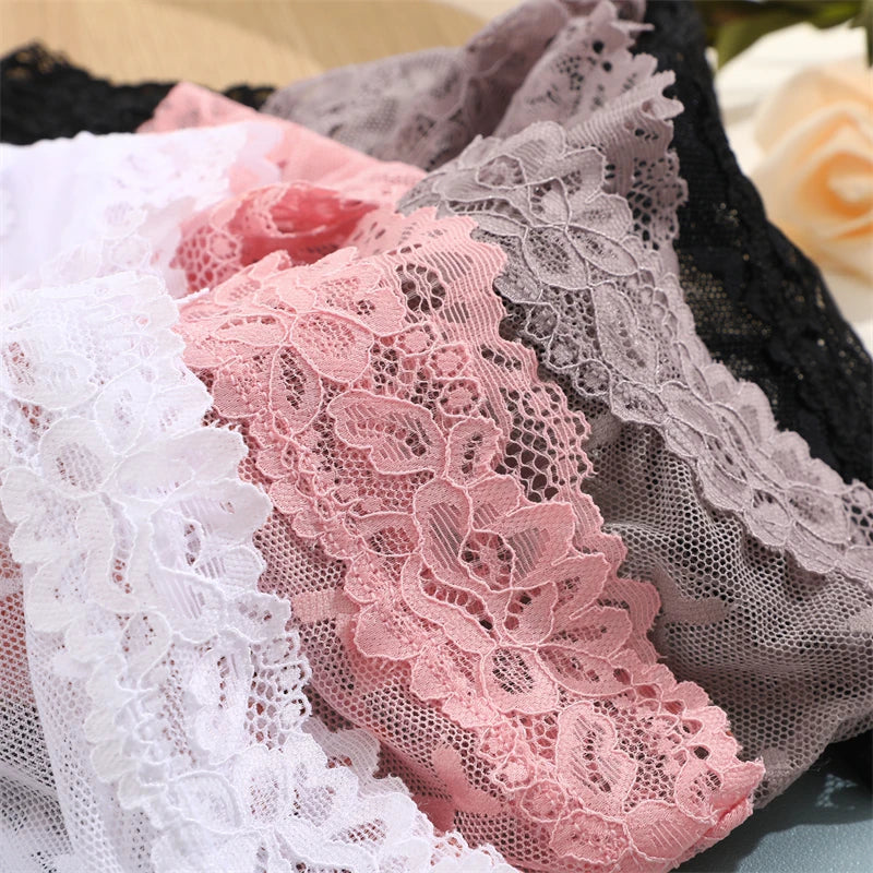 Women's Lace Underwear 3-Piece Set - Floral Hollow Out Briefs