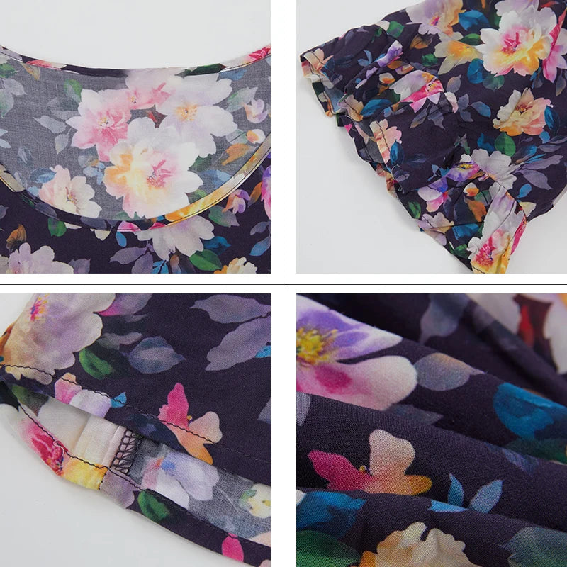 Women's Oversized Floral Print A-Line Midi Dress