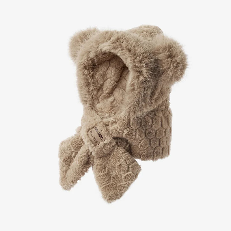 Cute Bear Hooded Scarf - Plush Neck Warmer Winter Accessory