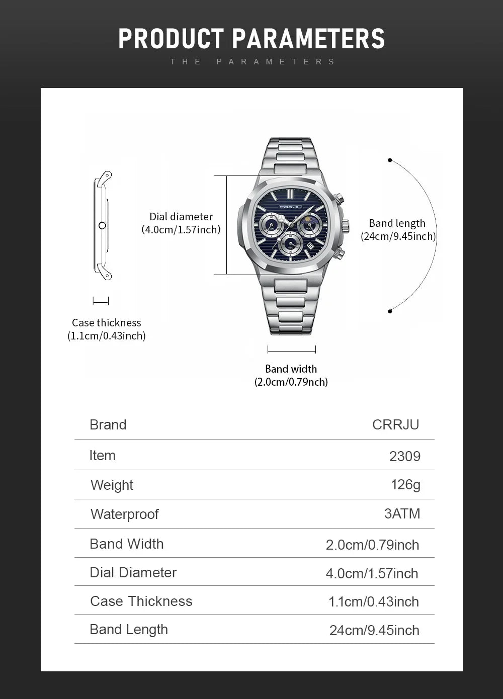 Men's Waterproof Pilot Chronograph Watch - Luminous Stainless Steel Timepiece