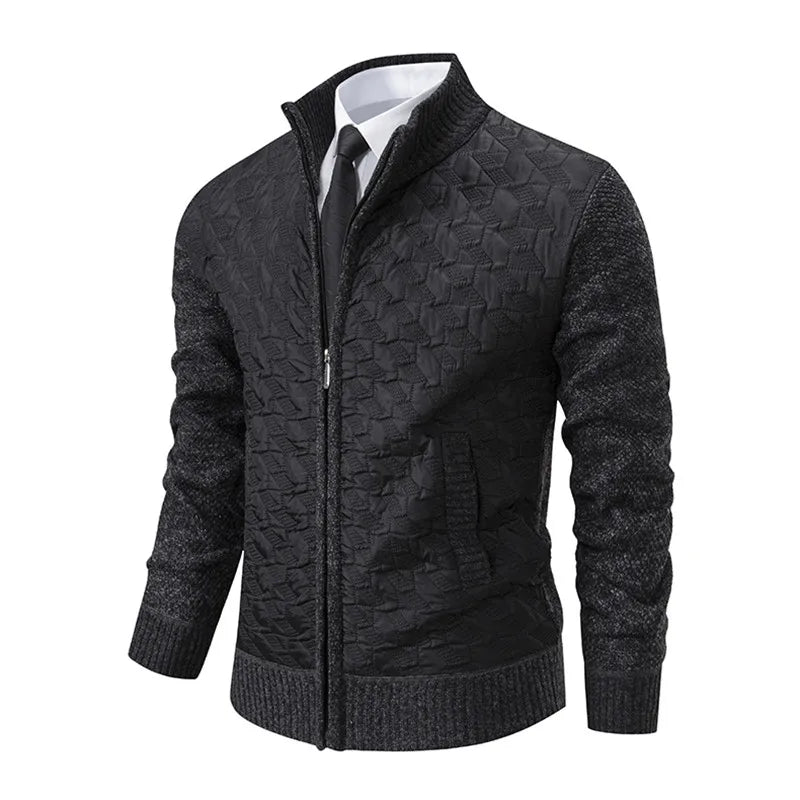 Men's Autumn Winter Slim Stand Collar Knitted Outerwear Coat Casual Knit Patchwork Jacket