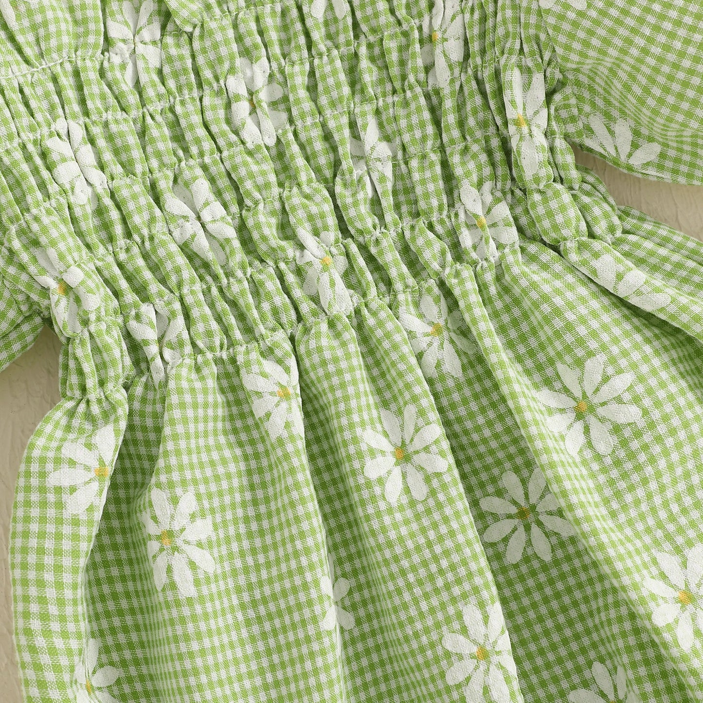 Baby Girls Romper Set with Headband - Plaid Flower Print Short Sleeve Bodysuit 2-Piece