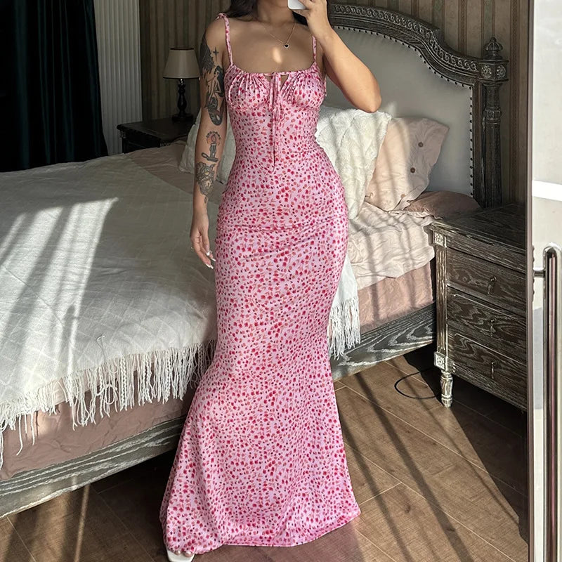 Women's Floral Off Shoulder Lace Up Deep V Neck  Long Dress