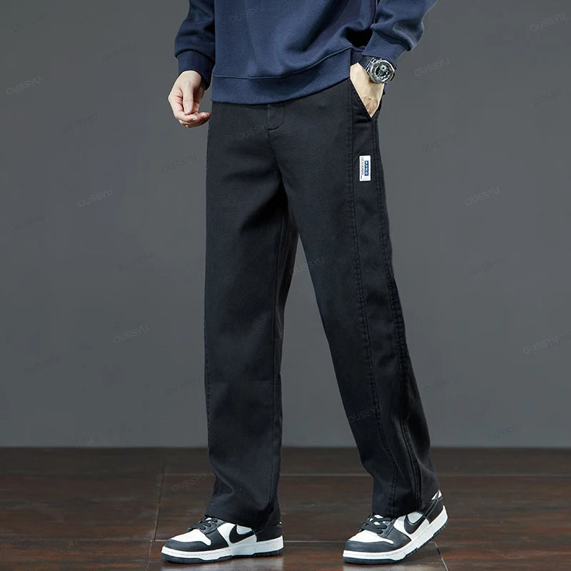 Men's Lyocell Blend Heavyweight Straight Leg Trousers | Elastic Waist M–5XL