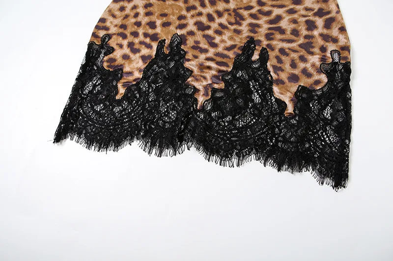 Women's Leopard Lace Sheer Mini Dress - Backless Slip Bodycon Sleepwear