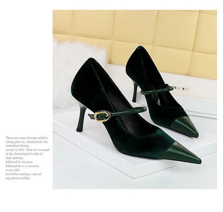 Suede Buckle Design Pumps - Pointed Toe Stilettos Available in 7cm and 10cm Heights