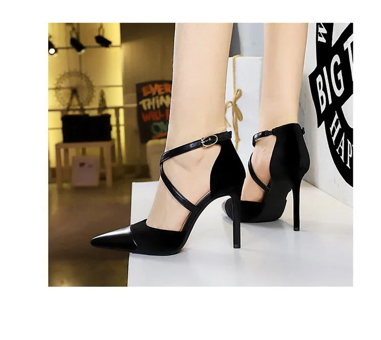 Women's 9 Cm Heels Hollow Cross Strap Heeled  Stilettos