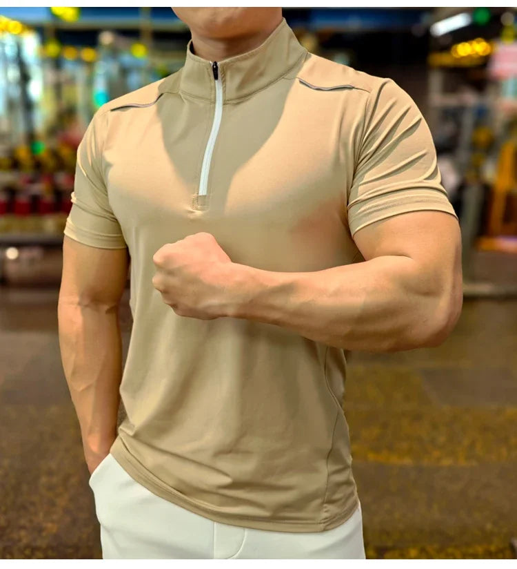 Men's Running Short Sleeve Fitness Muscle Fit Gym Jogging Sports Tennis Elastic Breathable T-Shirt