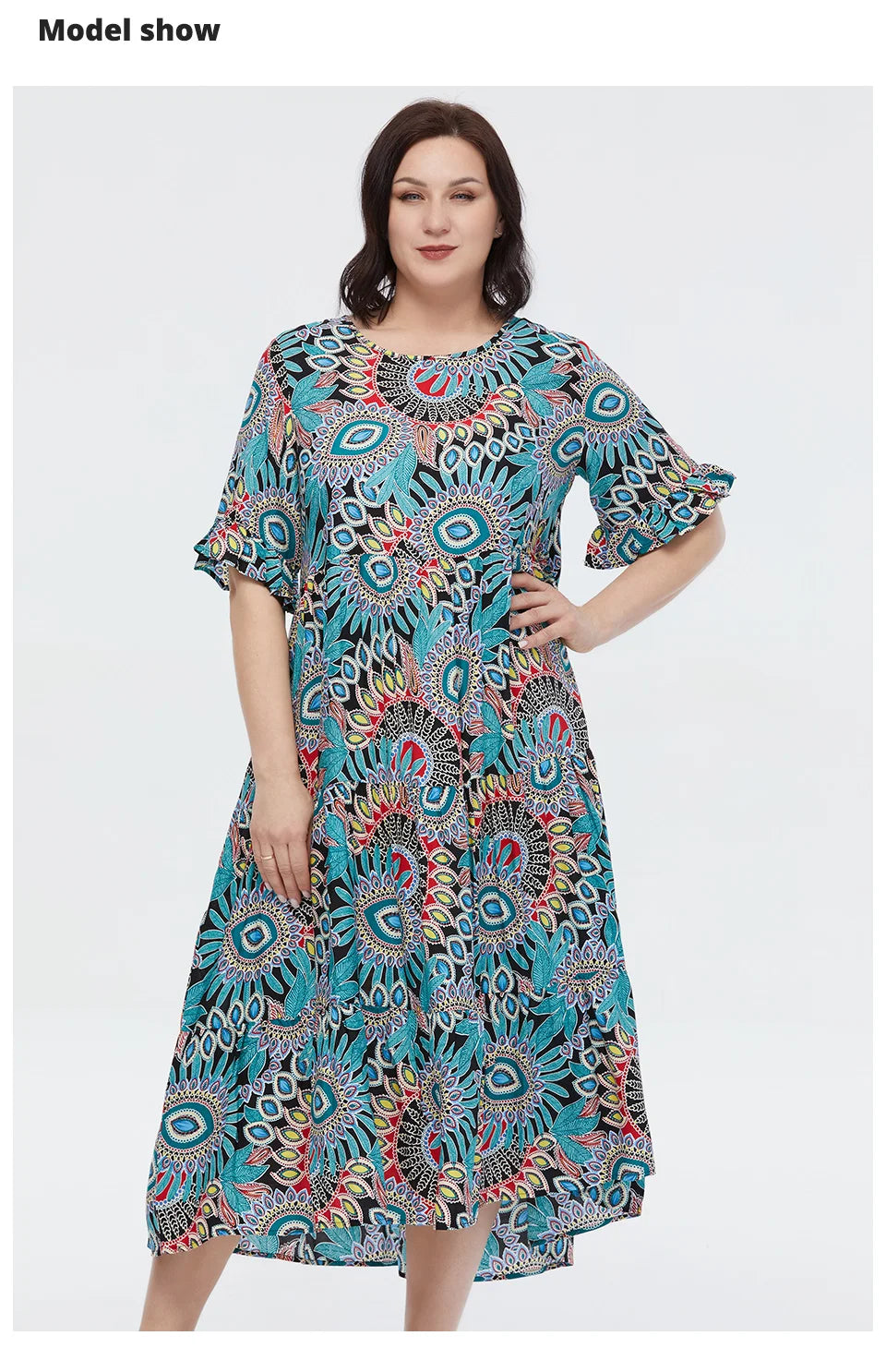 Women's Oversized Floral Print A-Line Midi Dress