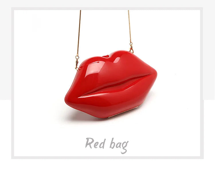 Women's Shoulder Bags Clutch Red Lips Acrylic Crossbody Bag