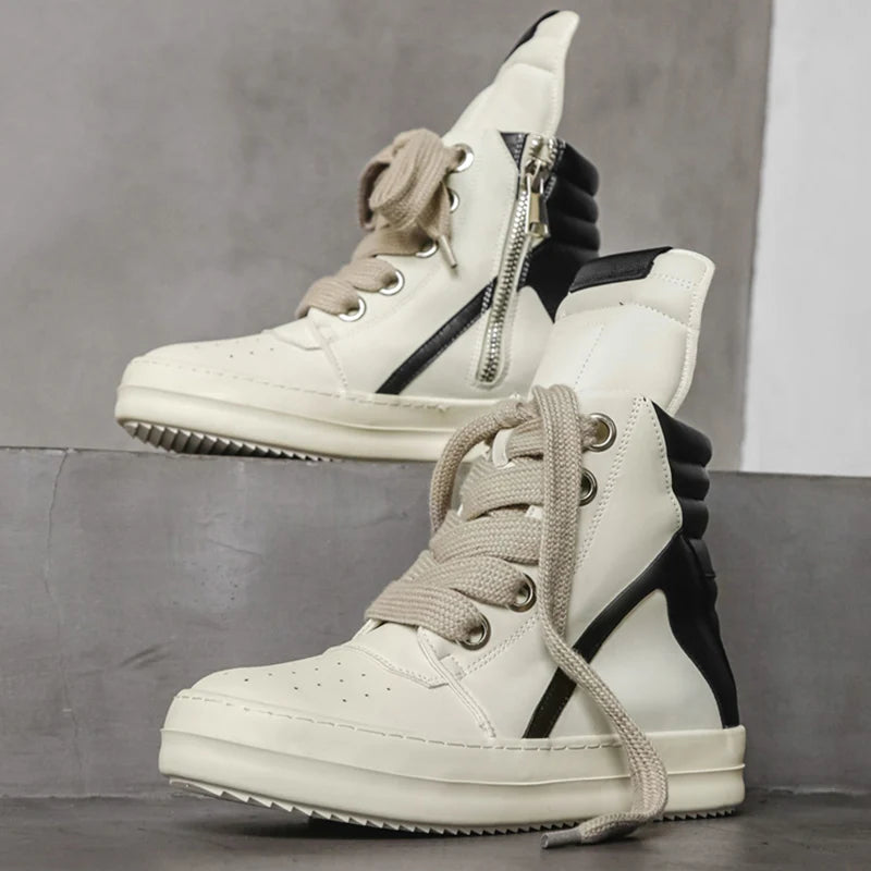 Men's High-Top Leather Sneakers - Casual Sports Ankle Boots