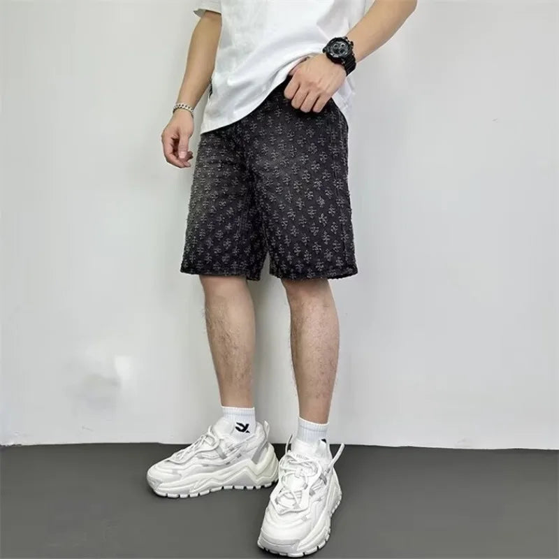 Men's Summer Retro five-point Casual Denim Ripped Shorts