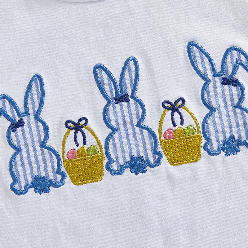 0-4Y Toddler Kids Boys Easter Clothes Sets Short Sleeve Rabbit Embroidery T Shirts Plaid/Striped Pants Set