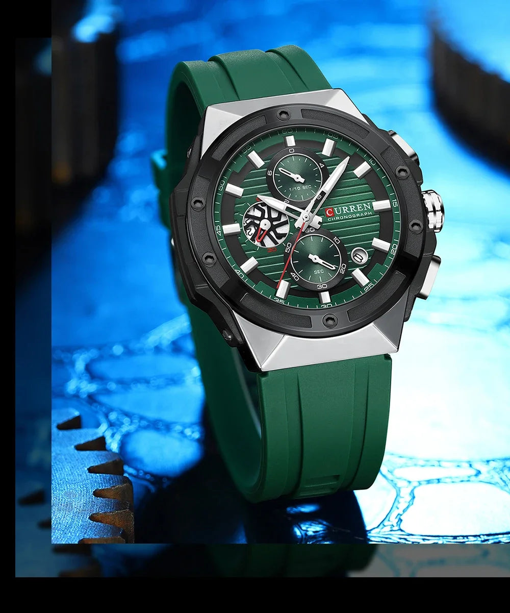 Fashionable Sports Multifunctional Chronograph Watch with Silicone Strap