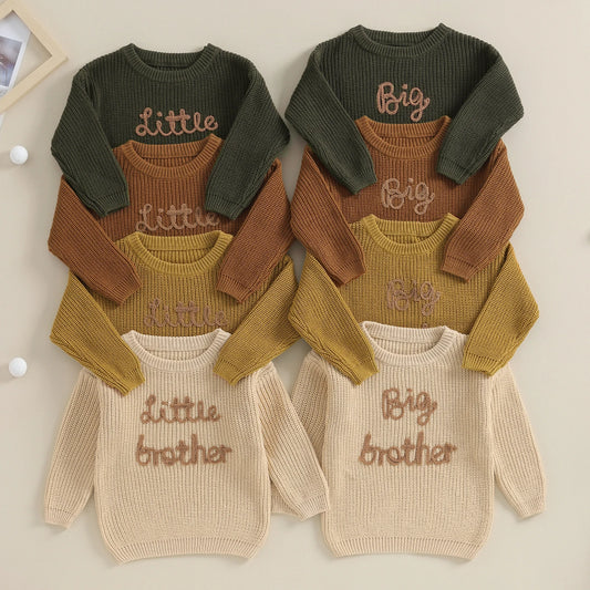 0-5Y Toddler Kids Boys Autumn Winter Sweater Long Sleeve Letter Embroidery Pullover Knitwear