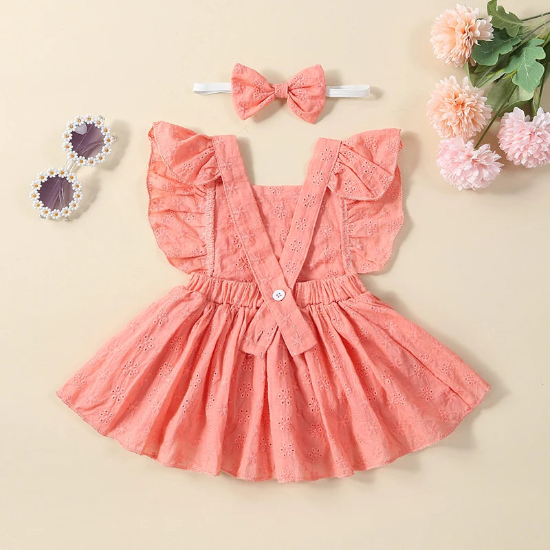 0-18M Infant Baby Girl  Romper 2pcs Flower Letter Print Flying Sleeve Birthday Jumpsuits and  Bow Headband