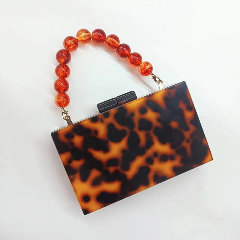 Women's Beaded Acrylic Clutch Square Purse Handbag