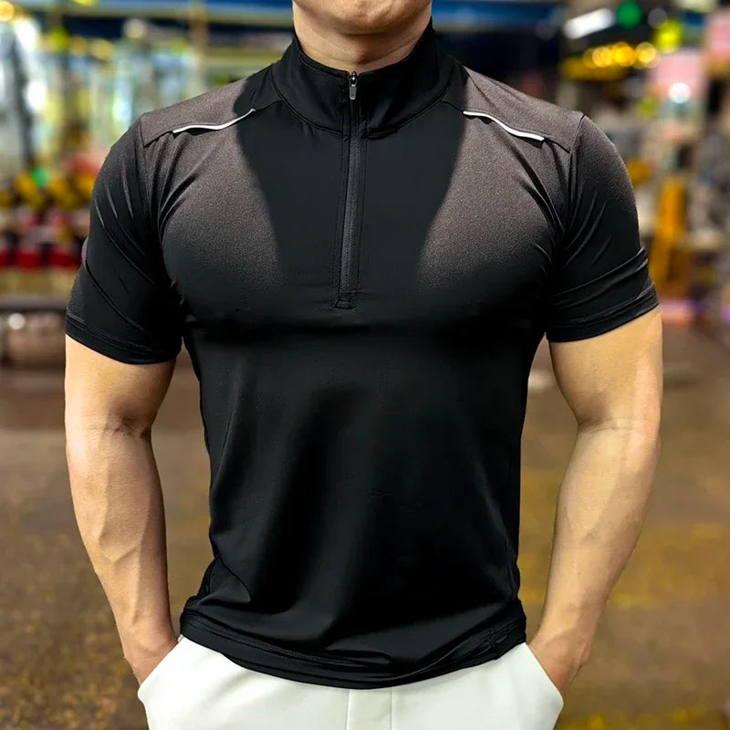 Men's Running Short Sleeve Fitness Muscle Fit Gym Jogging Sports Tennis Elastic Breathable T-Shirt