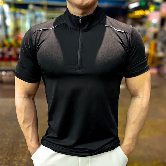 Men's Running Short Sleeve Fitness Muscle Fit Gym Jogging Sports Tennis Elastic Breathable T-Shirt