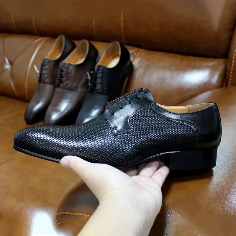 Men's Genuine Leather Derby Shoes - Italian Style Net Print