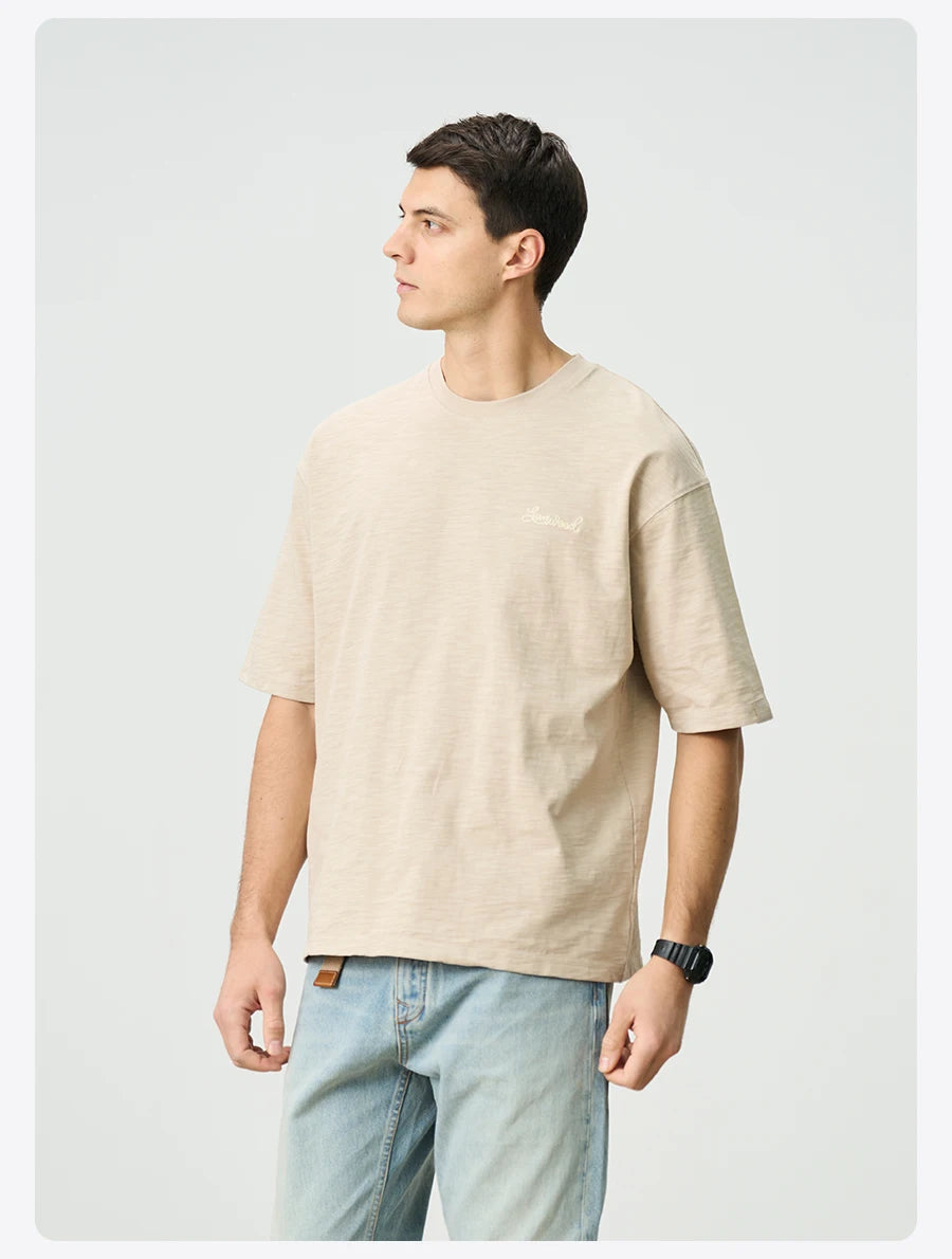 Heavyweight 300gsm Slub Cotton Oversized T-Shirt with Letter Embroidery