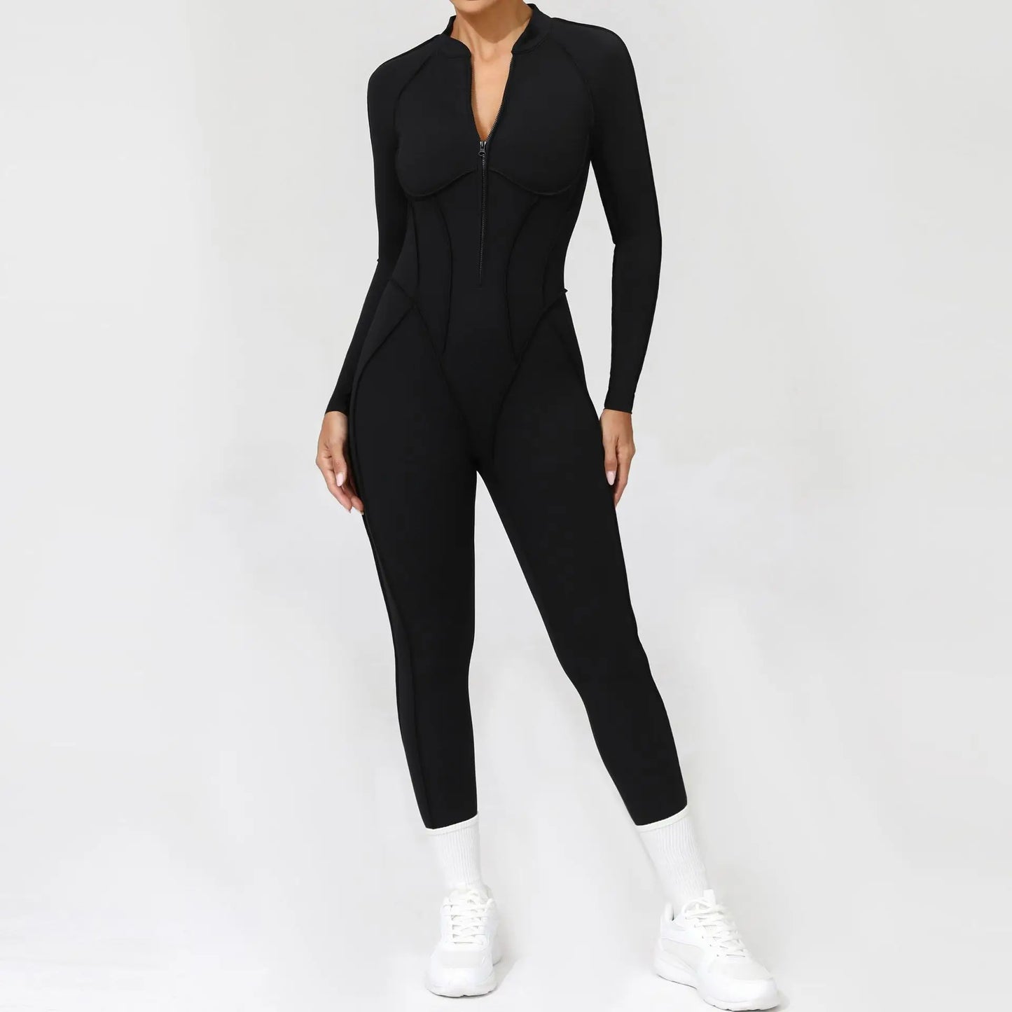 Nylon Jumpsuit - Yoga Fitness Bodysuit with Zipper