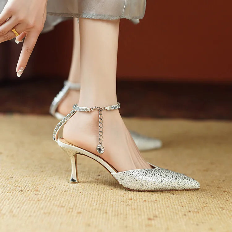 Women's Pointed Toe Rhinestone Wedding Sandals - Bowknot Pendant Pumps