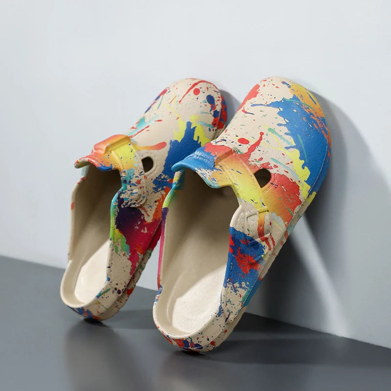 Men's Summer Slippers Platform Sandals Clogs Splashing Ink Design Slides