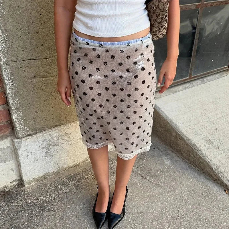 Women's Sequined Dots Lace Trim Y2K Mini Skirt - Low Rise Summer Bottom