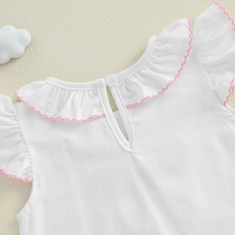 Baby Girls Romper - Bow Embroidery Ruffles Fly Sleeve Bodysuit
