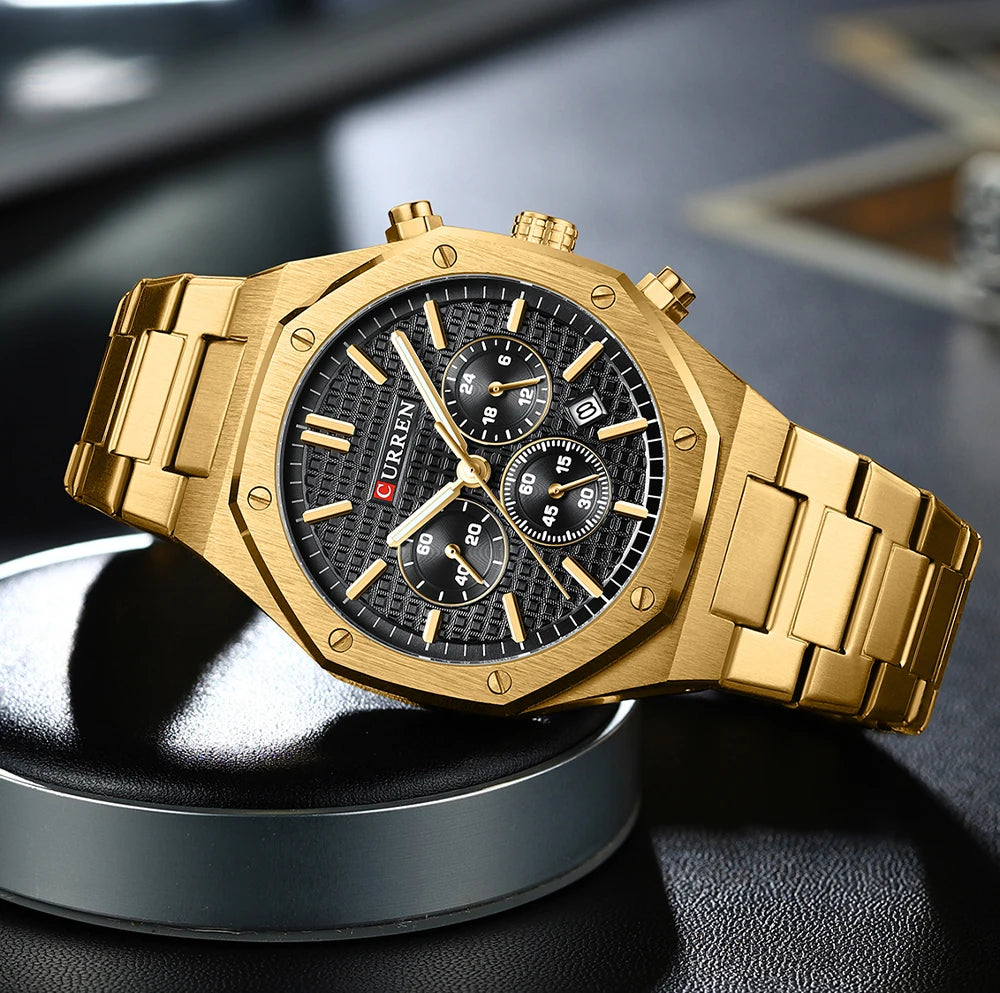 Luxury Gold Multifunction Quartz Watch - Luminous Sport Chronograph