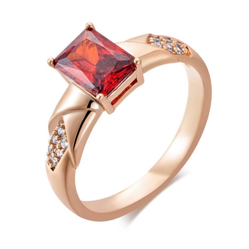 Shiny Square Red Zircon Vintage Ring - Rose Gold