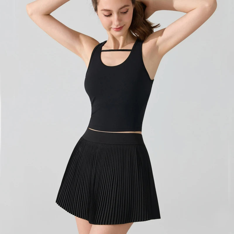 Women's Two-Piece Fitness Set - Yoga Top & Tennis Skirt Workout Outfit