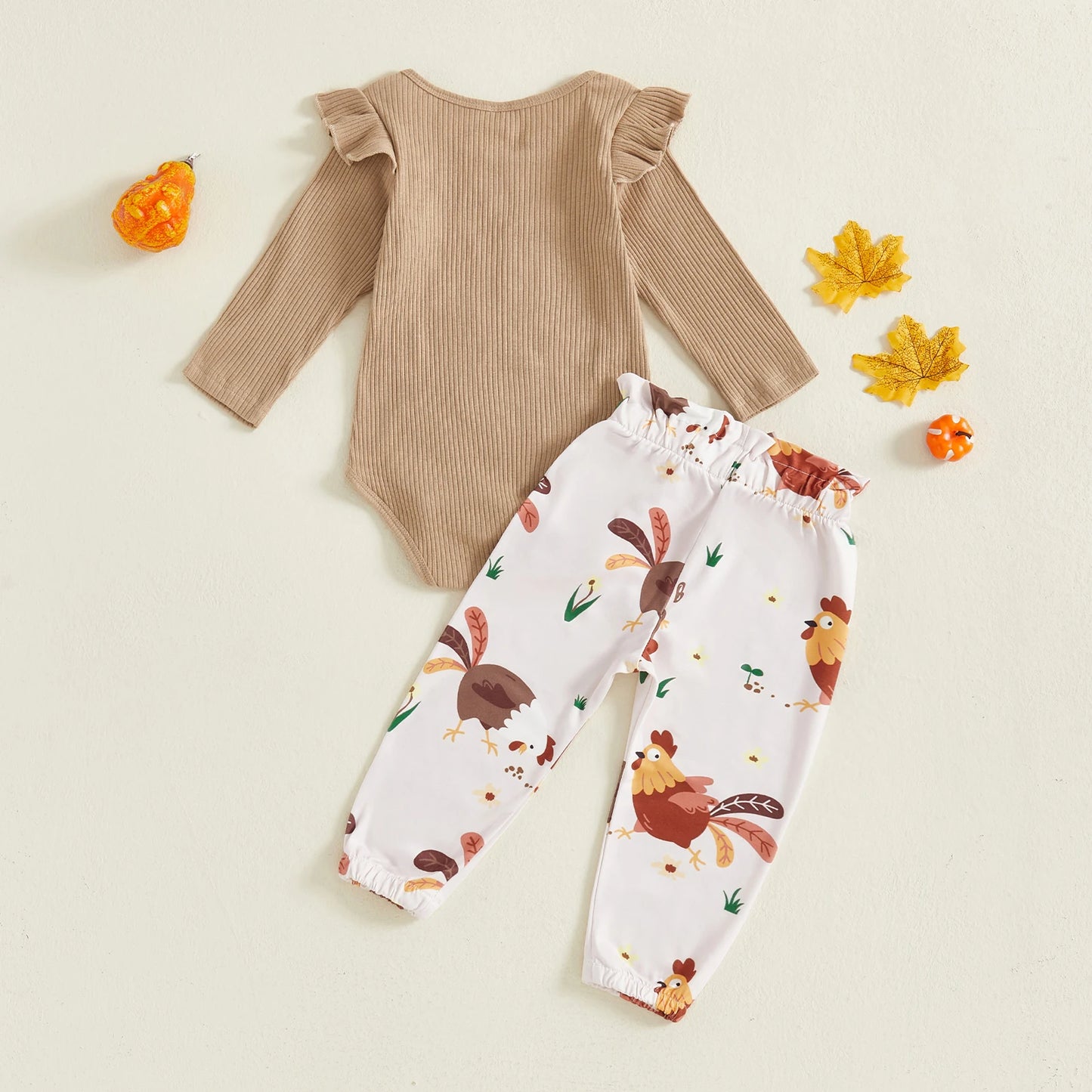 Baby 3-Piece Outfit Set - Ruffle Long Sleeve Embroidery Romper & Pants (0-18M)