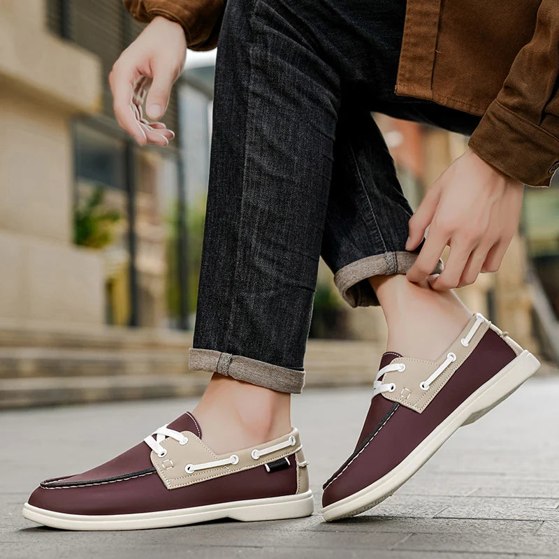 Men's Leather Slip-On Boat Shoes - Breathable Casual Loafers