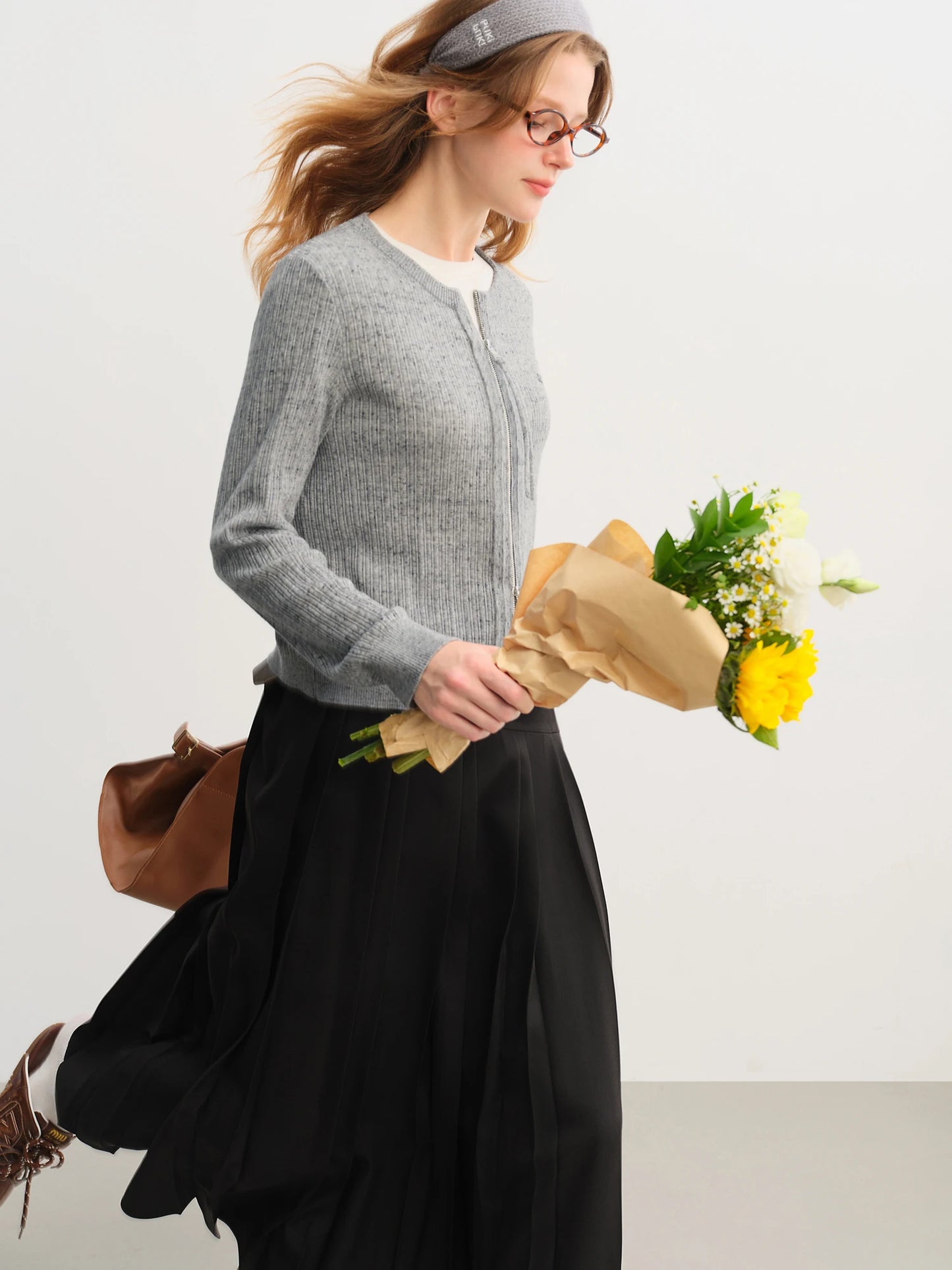 Women's Knitted Cardigan with Double Zipper