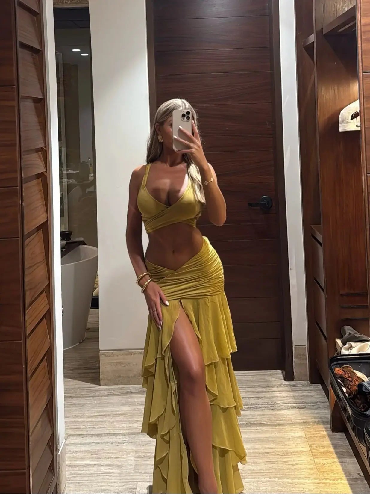 Women's Ruffle Bikini Skirt Halter Lace Bra Maxi Summer Skirt 3PCS Set