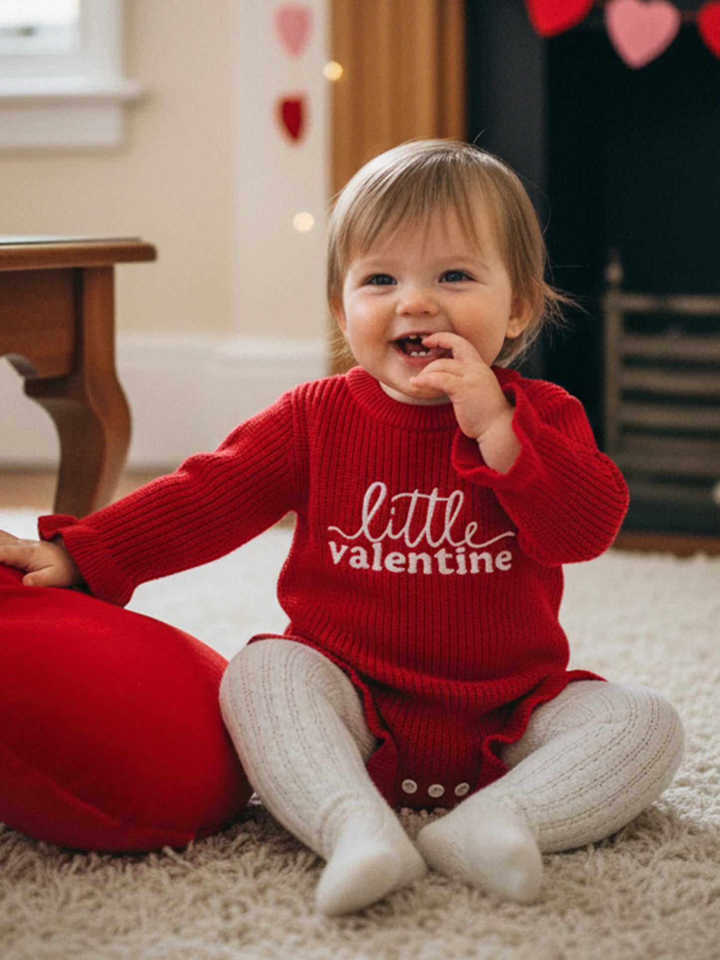 Baby Girls Boys Valentine's Day Sweater Romper - Letter Embroidery Long Sleeve Jumpsuit 0-18M